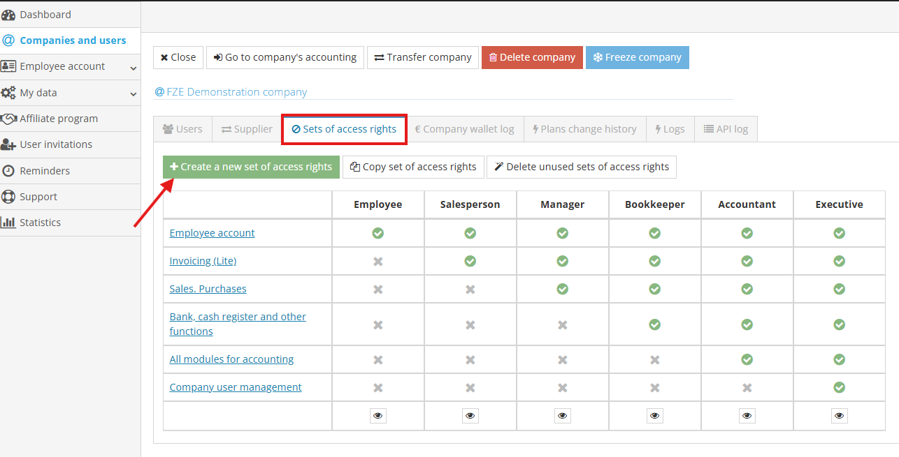 Окно создания нового набора прав